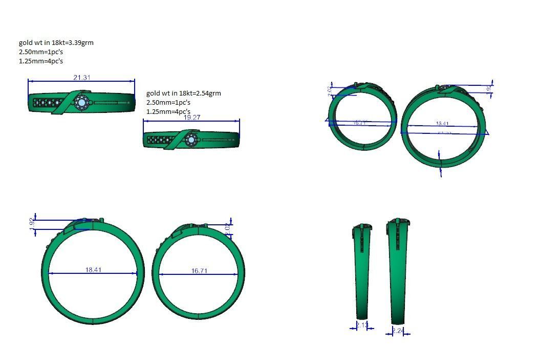 Diamond Thin Couple Band Ring 3dm stl render detail 3D print model_3