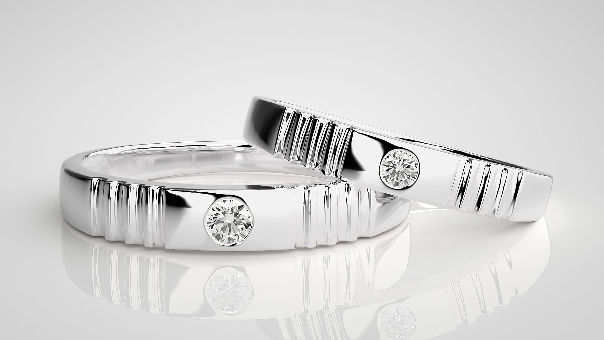 Diamond Thin Couple Band Ring 3dm stl render detail 3D print model_5