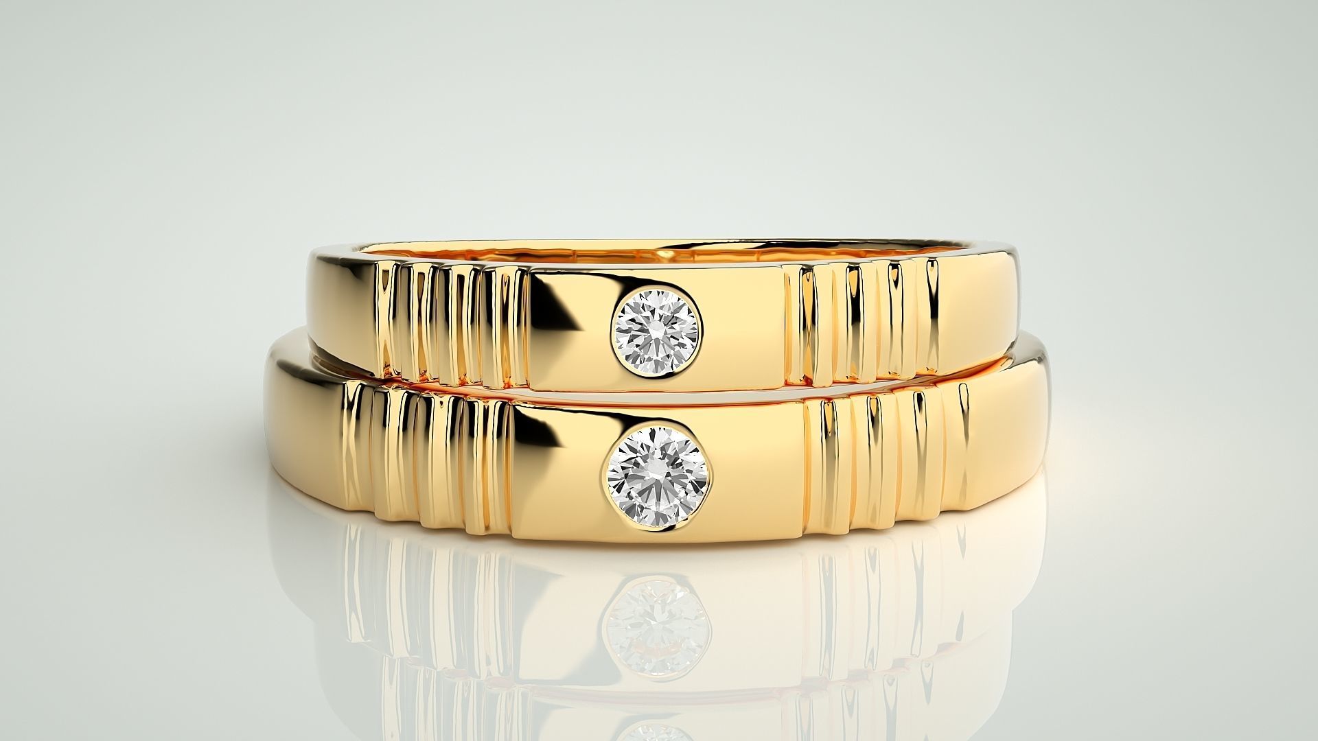 Diamond Thin Couple Band Ring 3dm stl render detail 3D print model_11