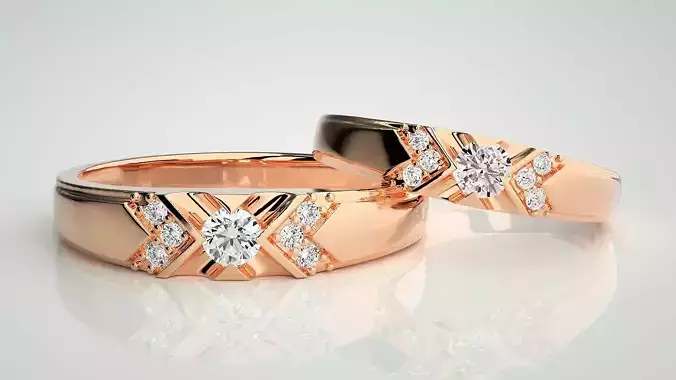 Solitaire X Couple Band Ring 3dm stl render detail 