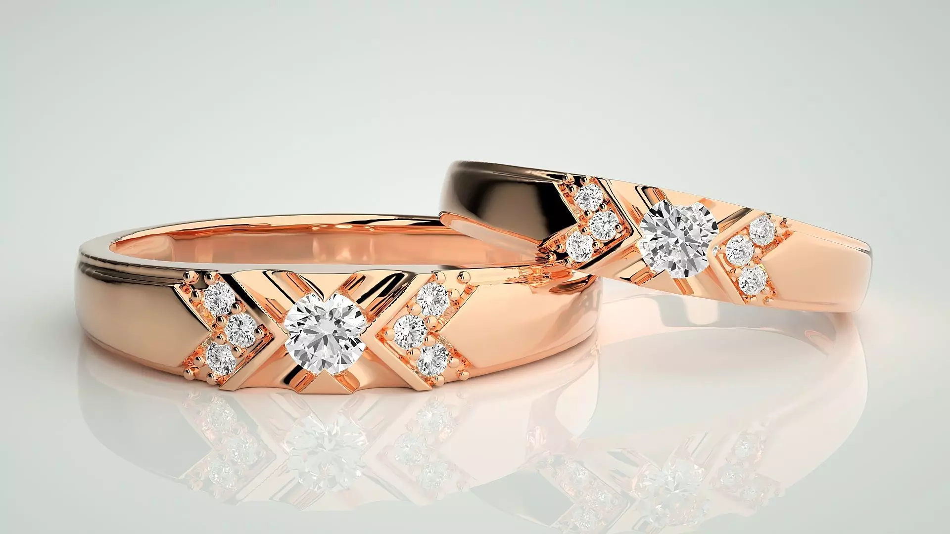 Solitaire X Couple Band Ring 3dm stl render detail 3D print model_0