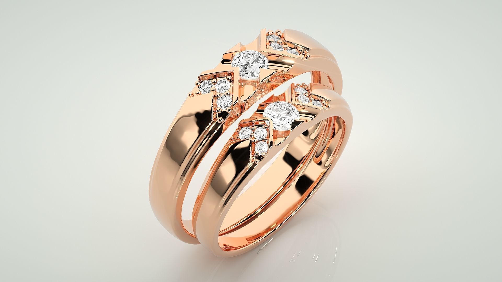 Solitaire X Couple Band Ring 3dm stl render detail 3D print model_4