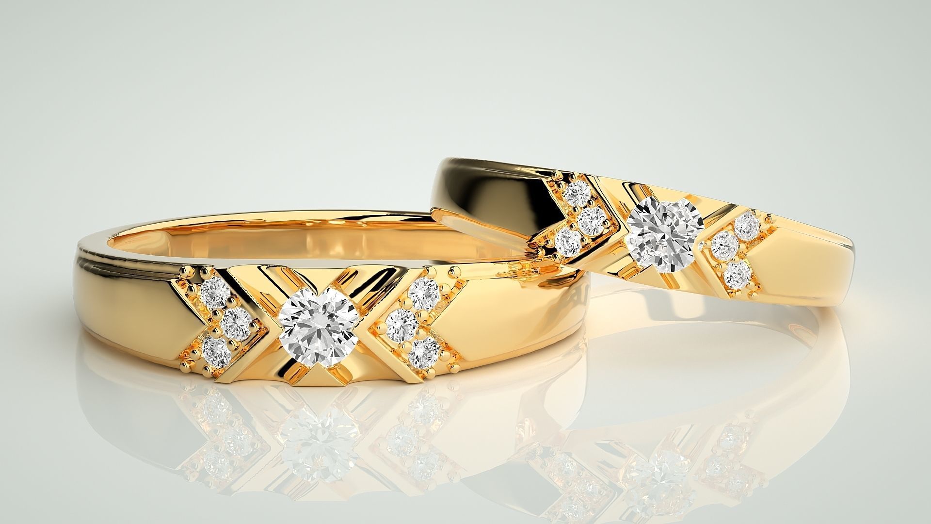 Solitaire X Couple Band Ring 3dm stl render detail 3D print model_9