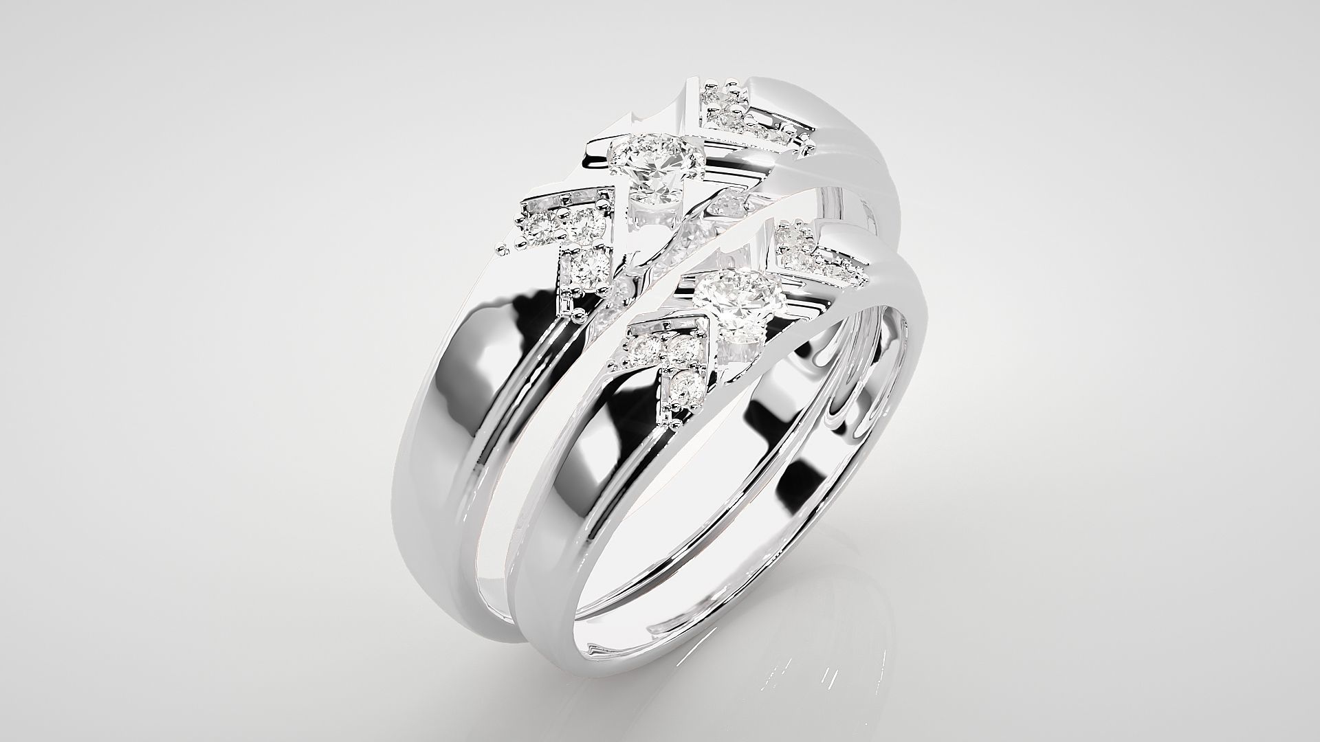 Solitaire X Couple Band Ring 3dm stl render detail 3D print model_8