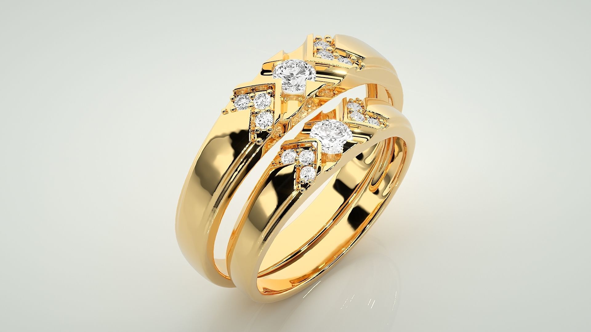 Solitaire X Couple Band Ring 3dm stl render detail 3D print model_12