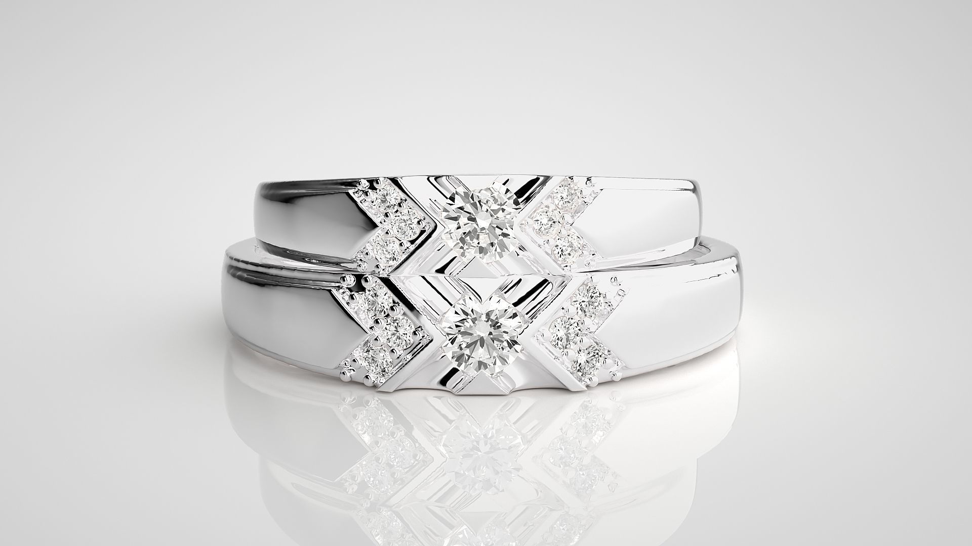 Solitaire X Couple Band Ring 3dm stl render detail 3D print model_7