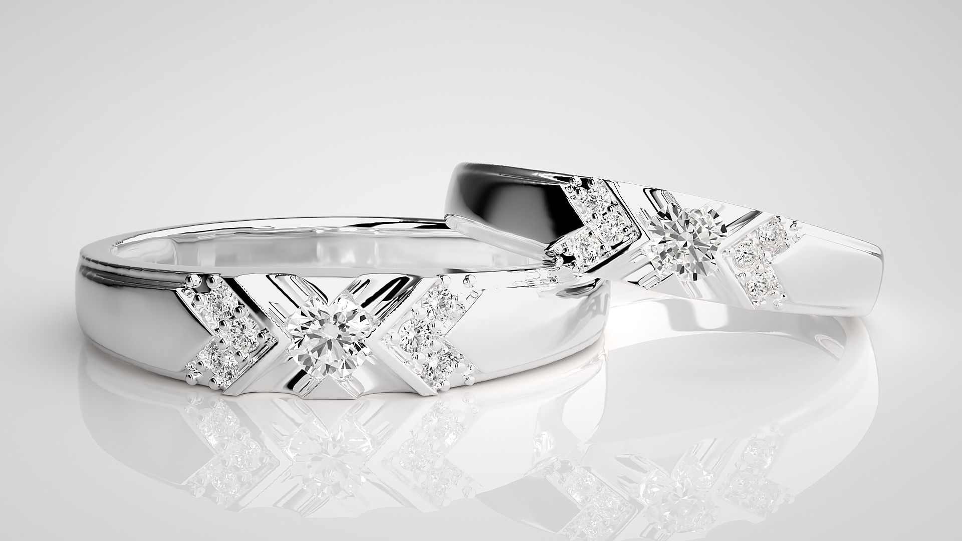 Solitaire X Couple Band Ring 3dm stl render detail 3D print model_5