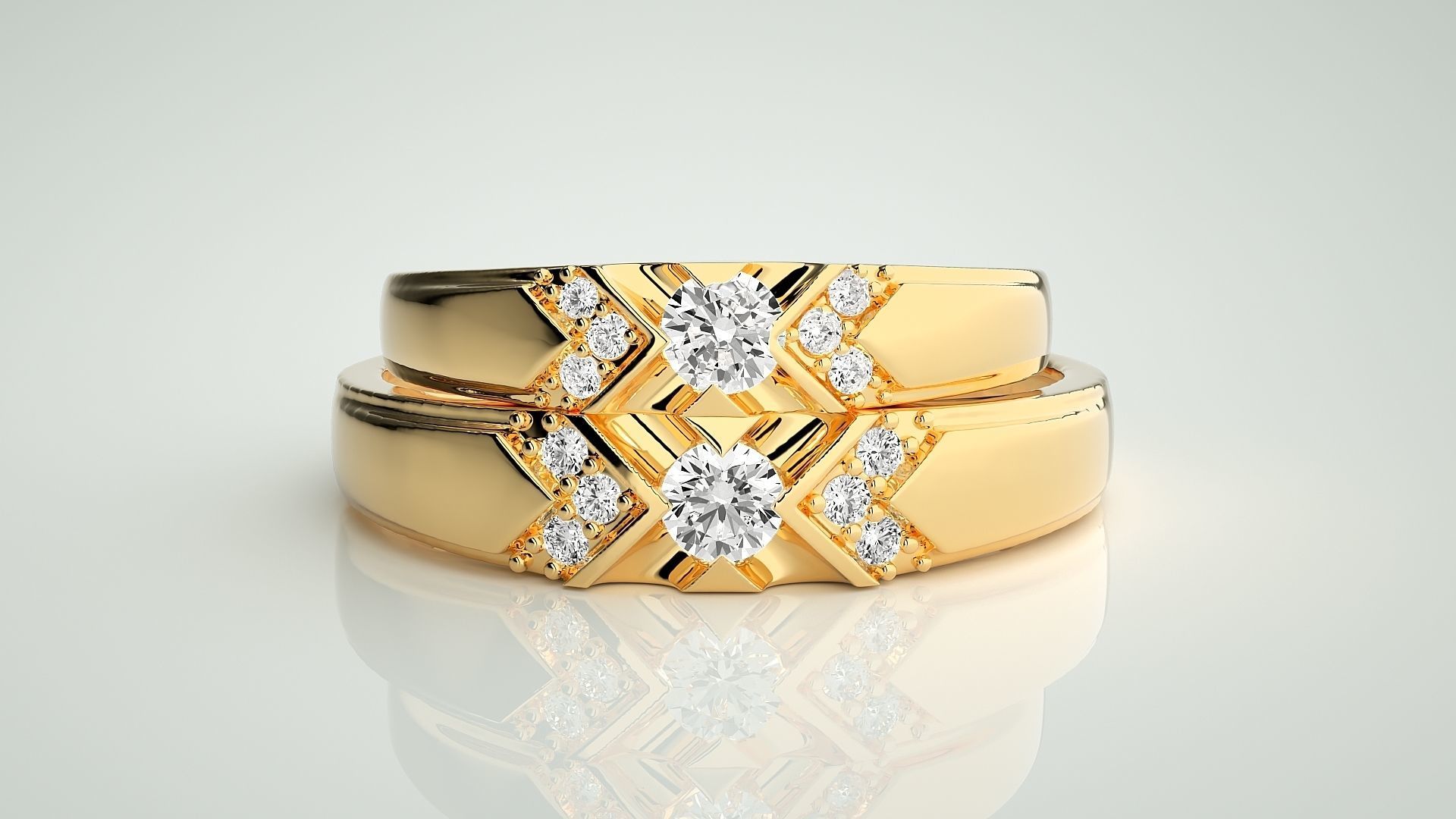 Solitaire X Couple Band Ring 3dm stl render detail 3D print model_11