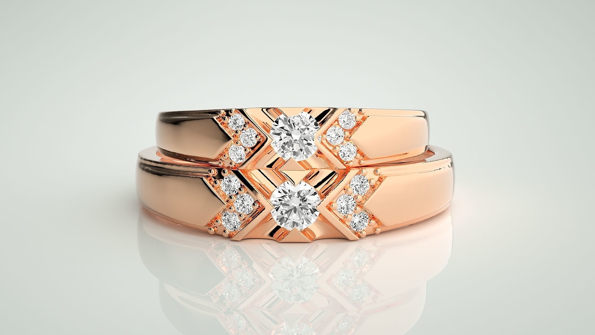 Solitaire X Couple Band Ring 3dm stl render detail 3D print model_2