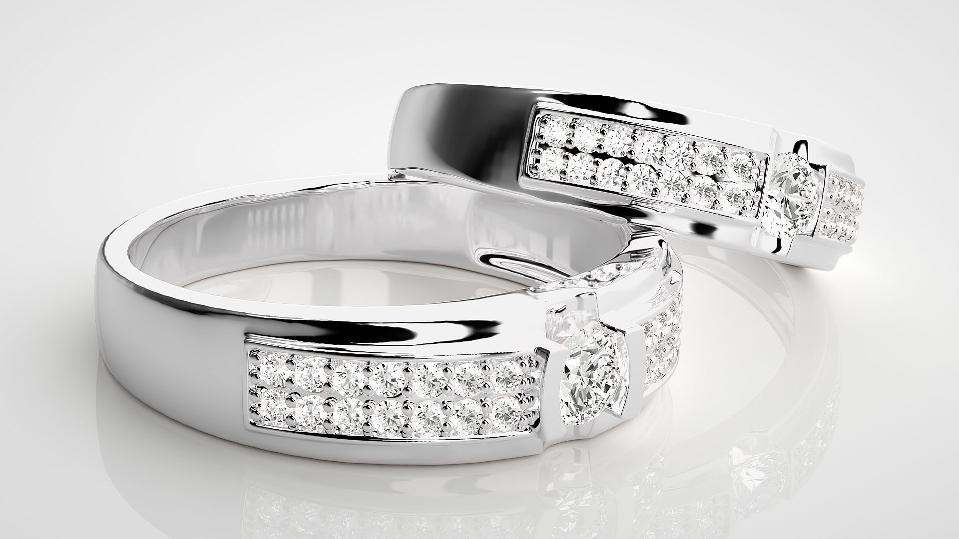 Solitaire Couple Band Ring 3dm stl render detail 3D print model_6