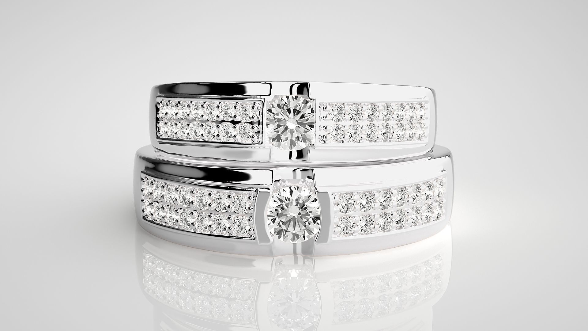 Solitaire Couple Band Ring 3dm stl render detail 3D print model_7