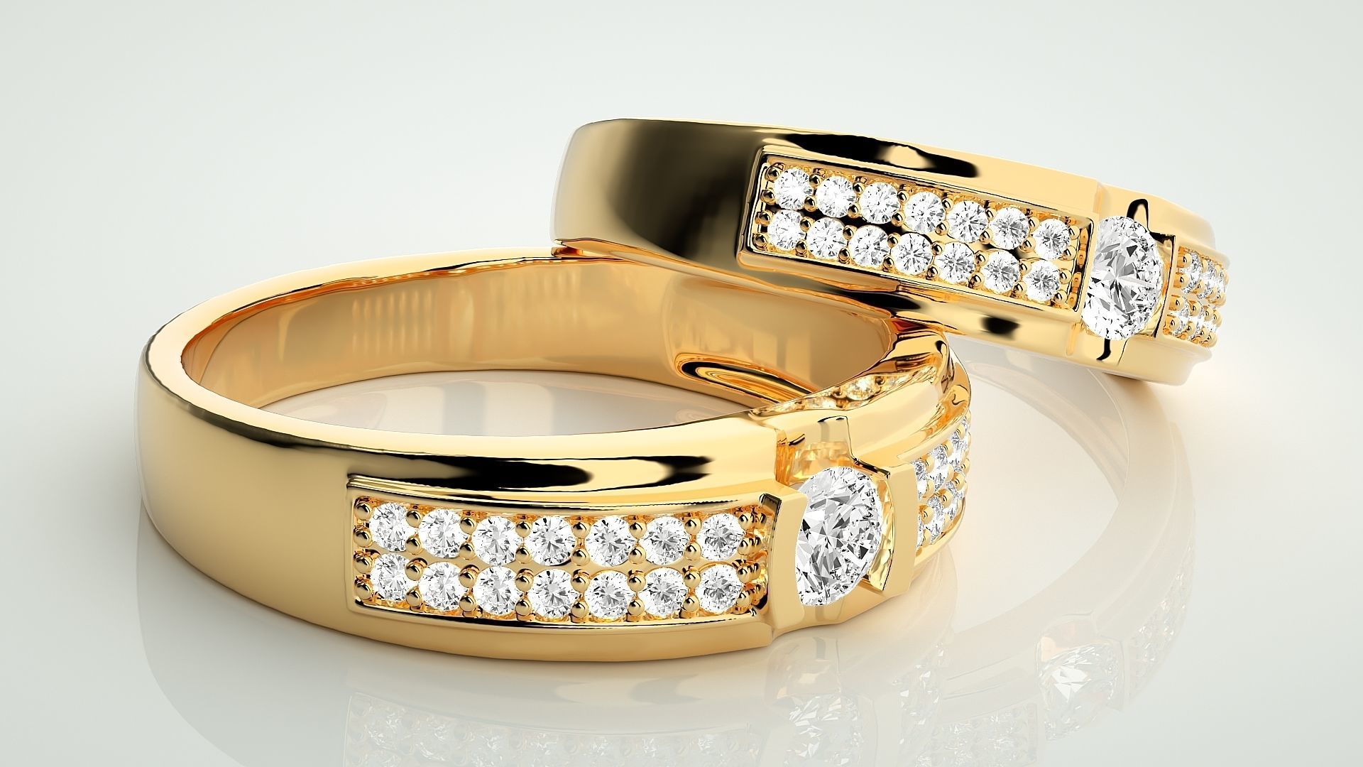 Solitaire Couple Band Ring 3dm stl render detail 3D print model_10