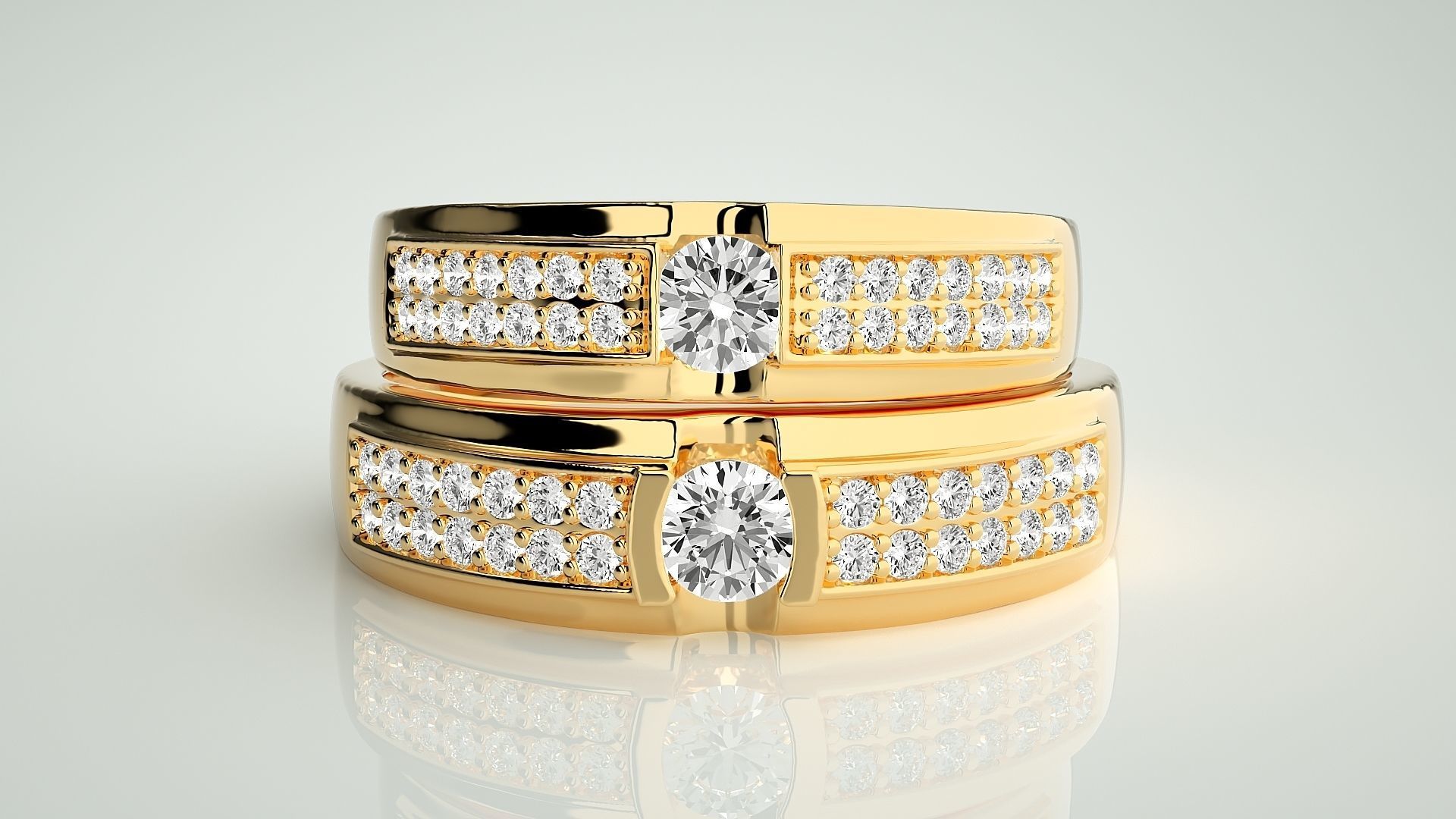 Solitaire Couple Band Ring 3dm stl render detail 3D print model_11