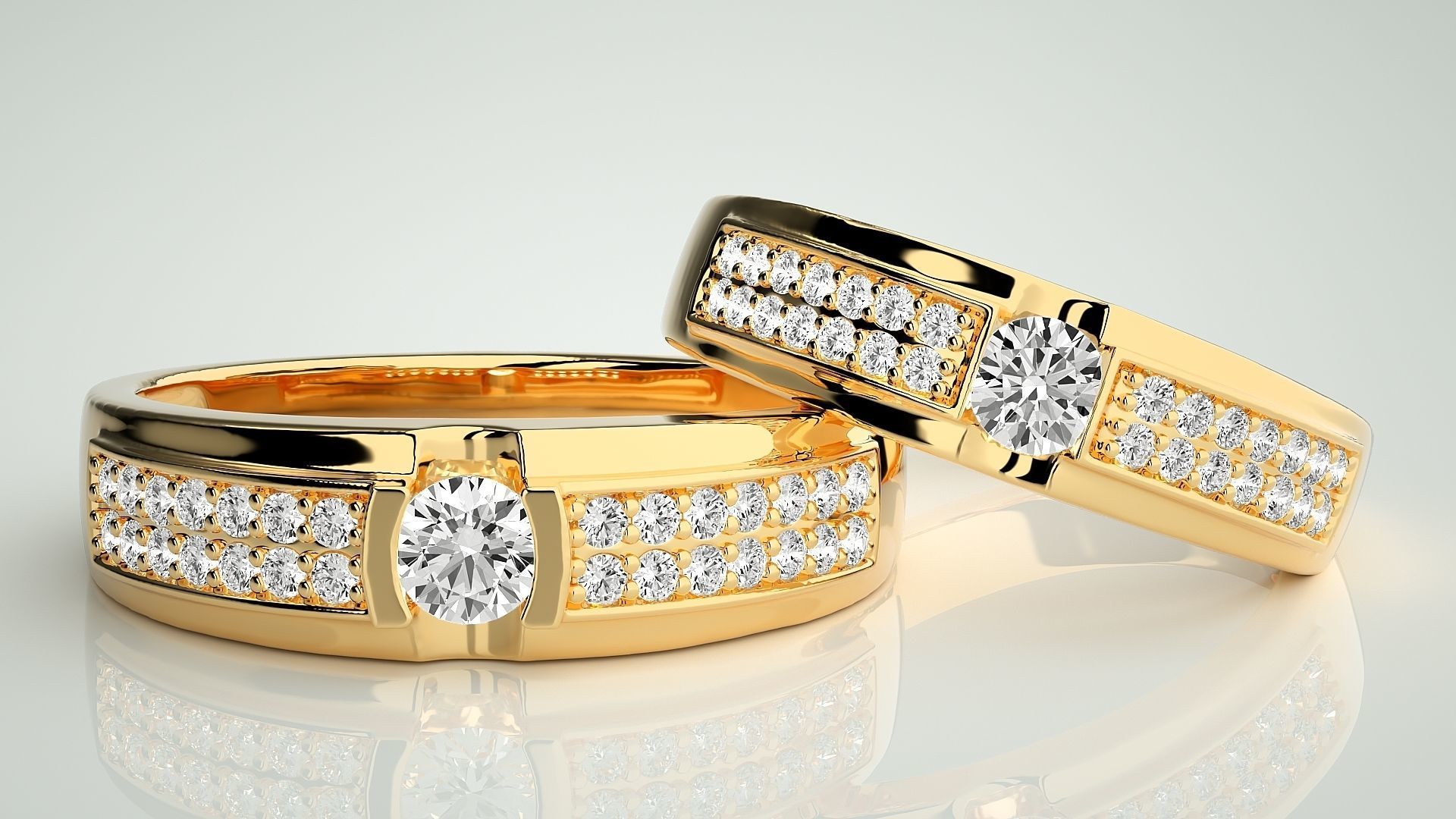 Solitaire Couple Band Ring 3dm stl render detail 3D print model_9