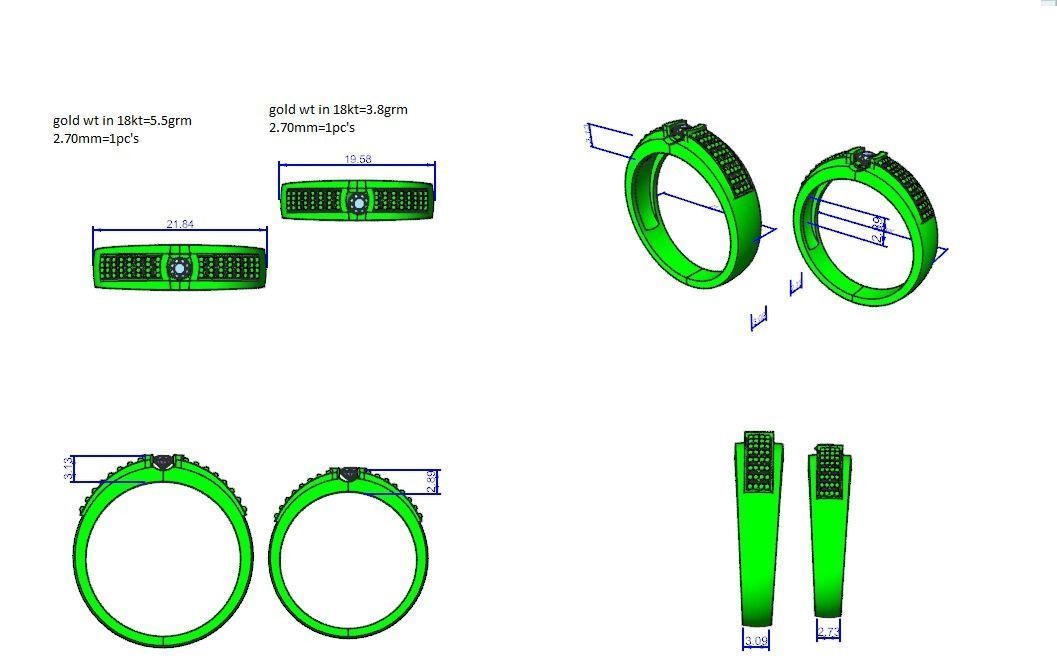 Solitaire Couple Band Ring 3dm stl render detail 3D print model_3