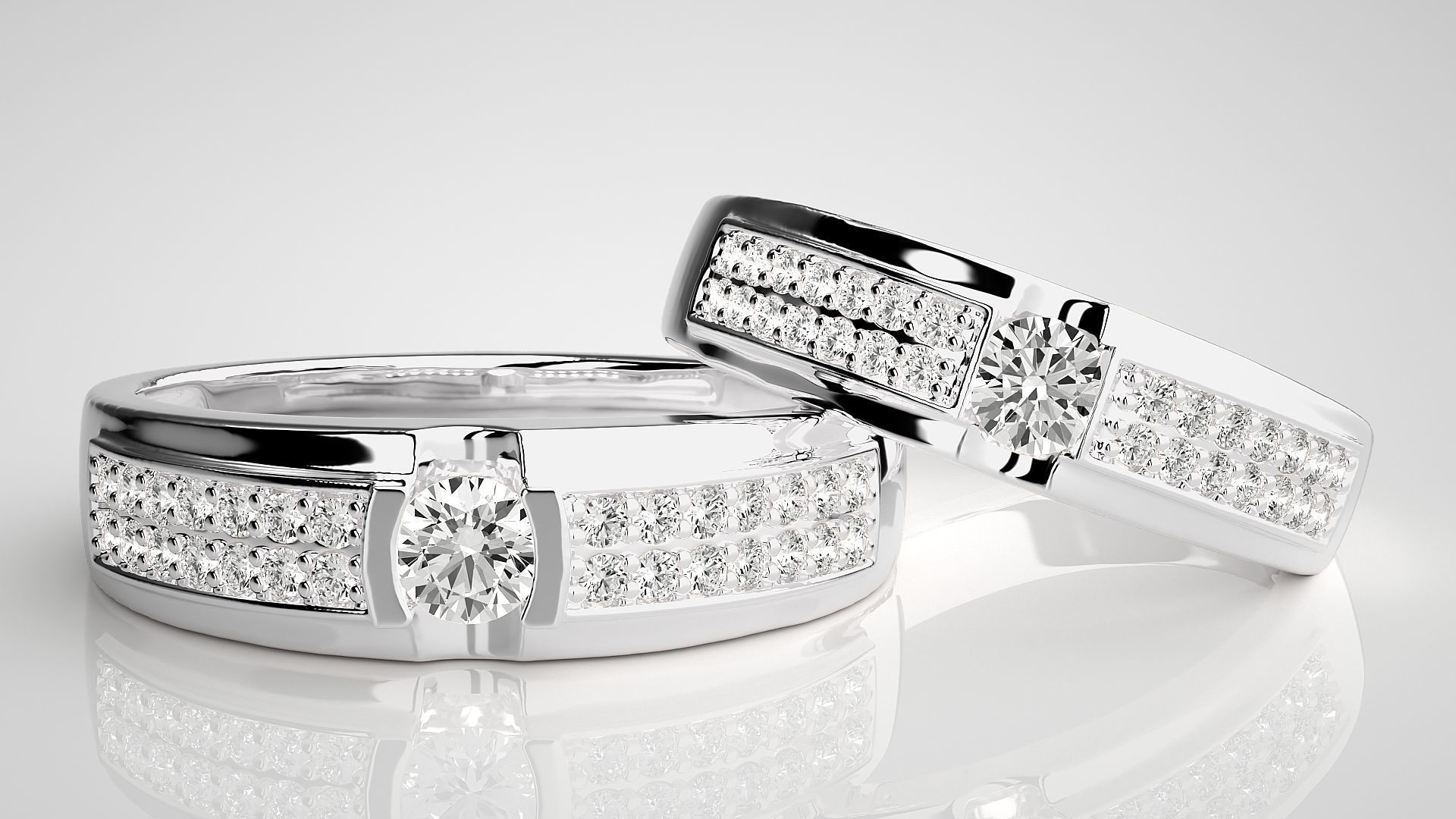 Solitaire Couple Band Ring 3dm stl render detail 3D print model_5