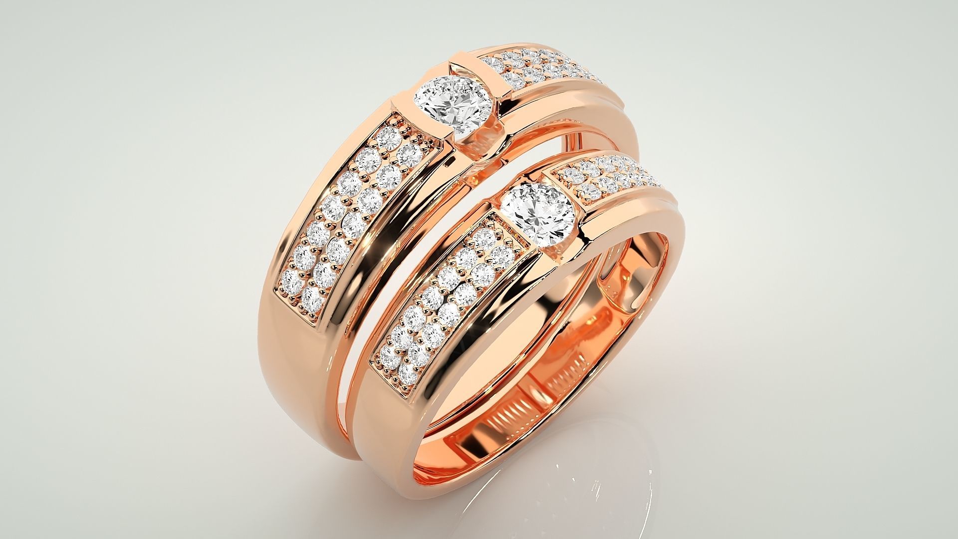 Solitaire Couple Band Ring 3dm stl render detail 3D print model_4