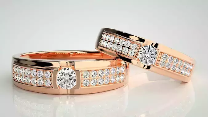 Solitaire Couple Band Ring 3dm stl render detail 