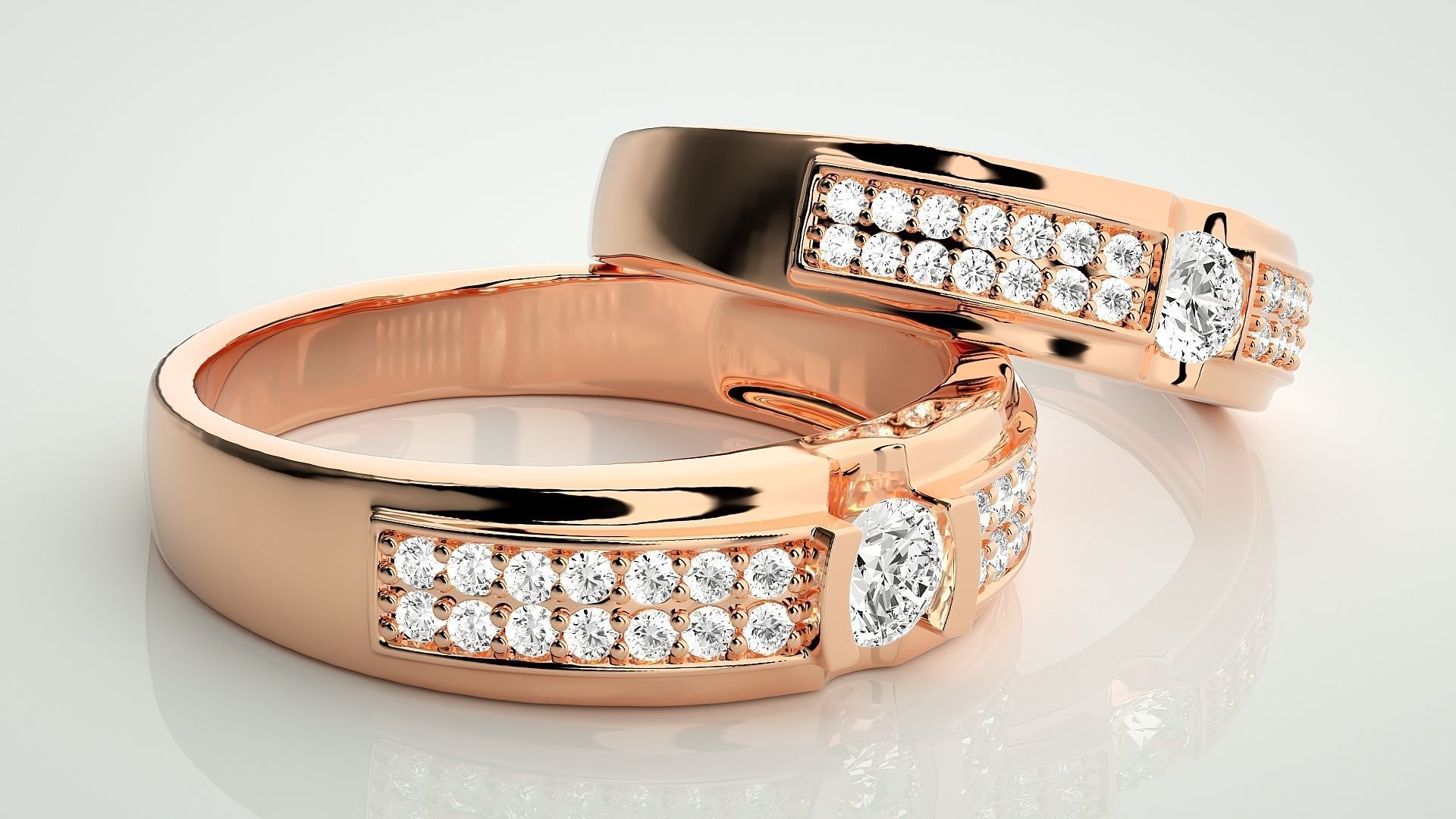 Solitaire Couple Band Ring 3dm stl render detail 3D print model_1