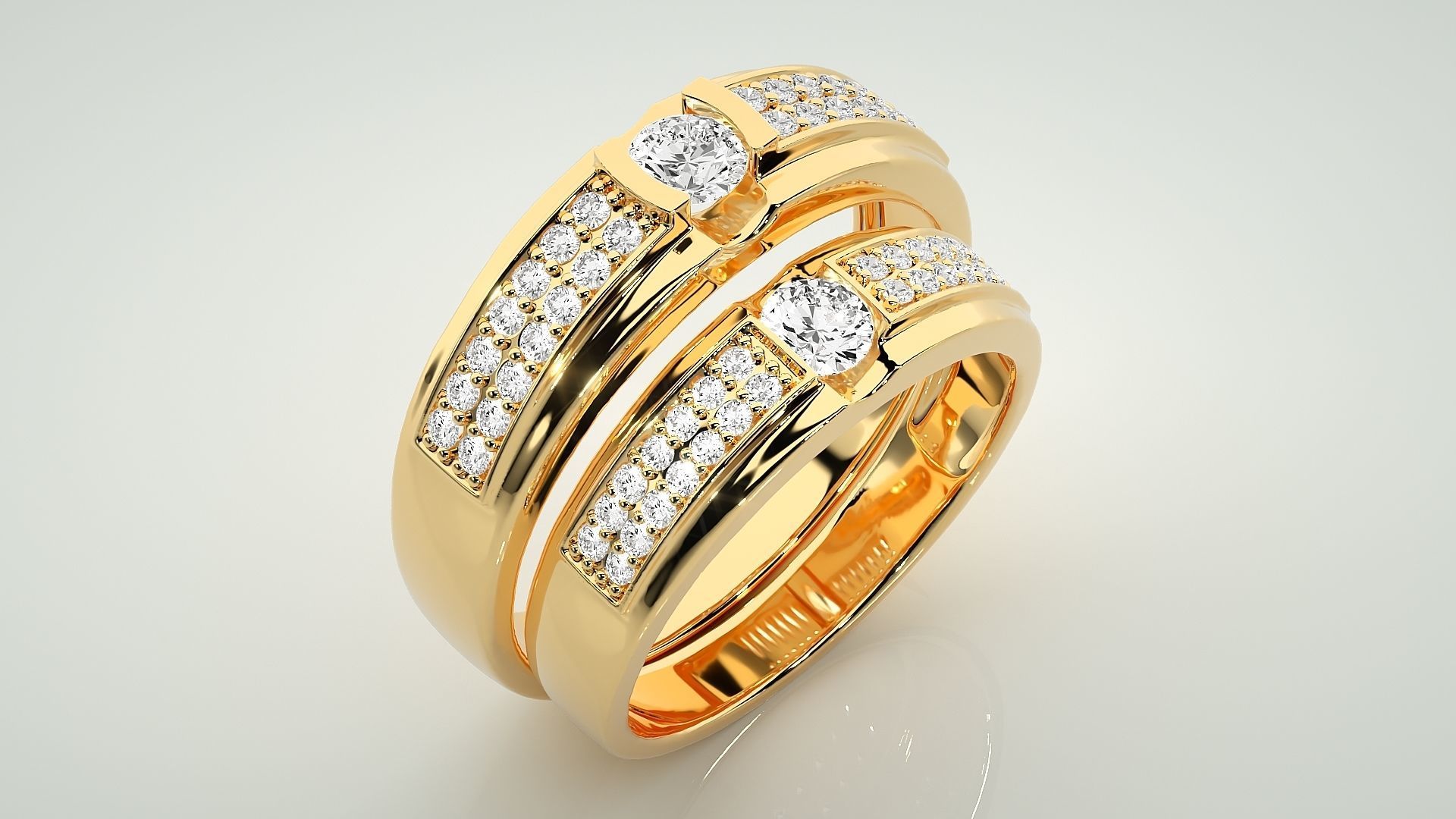Solitaire Couple Band Ring 3dm stl render detail 3D print model_12