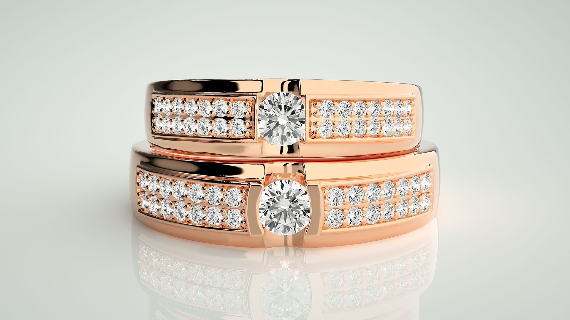 Solitaire Couple Band Ring 3dm stl render detail 3D print model_2