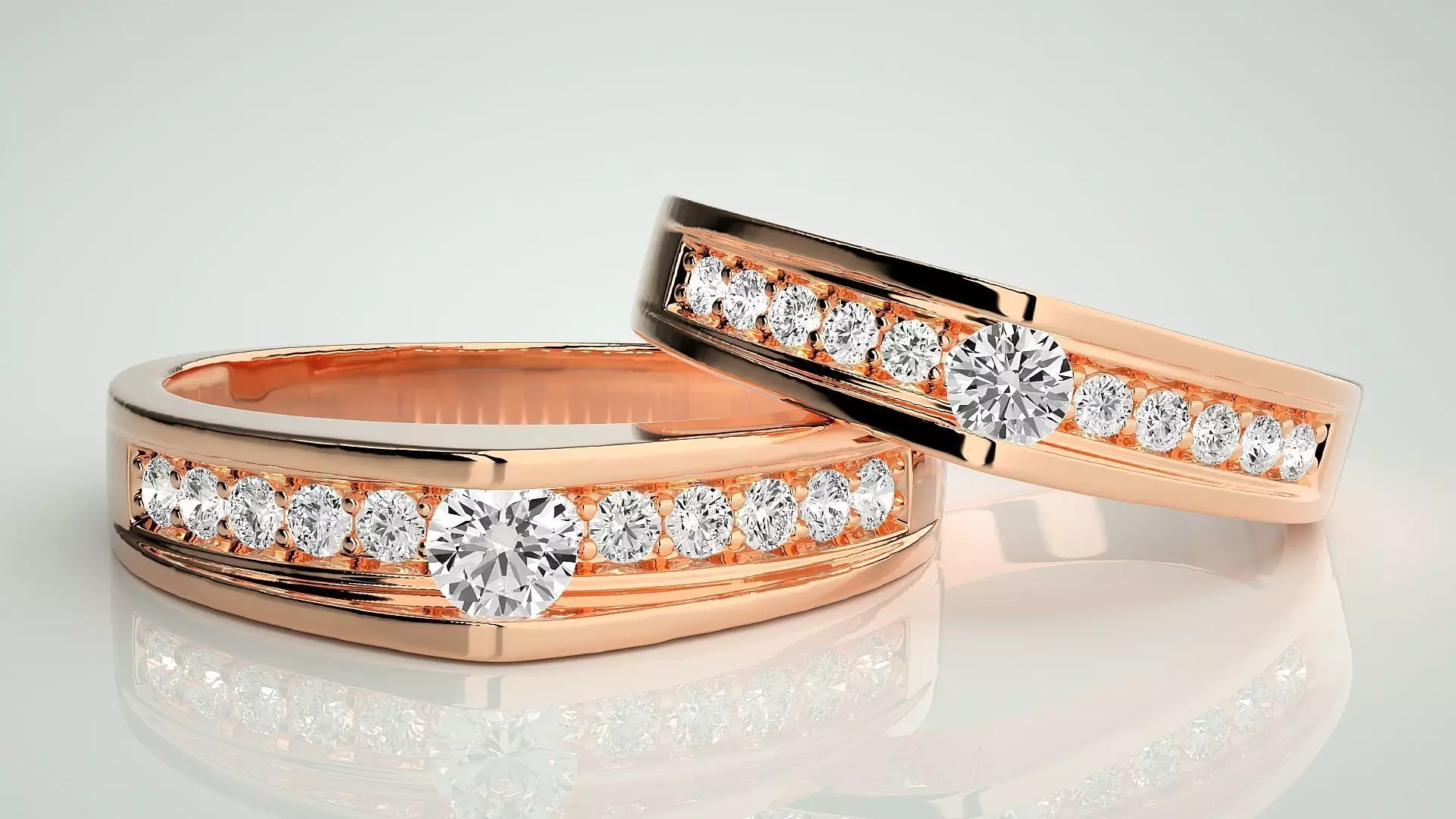 Solitaire Couple Band Ring 3dm stl render detail 3D print model_0