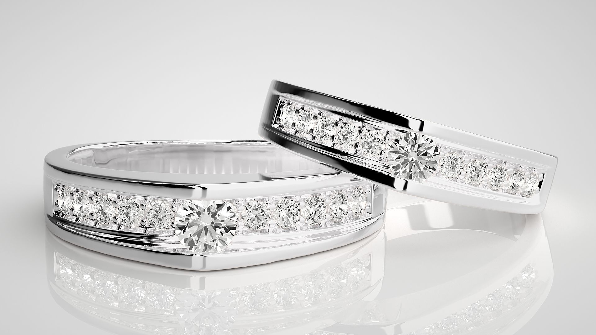 Solitaire Couple Band Ring 3dm stl render detail 3D print model_5