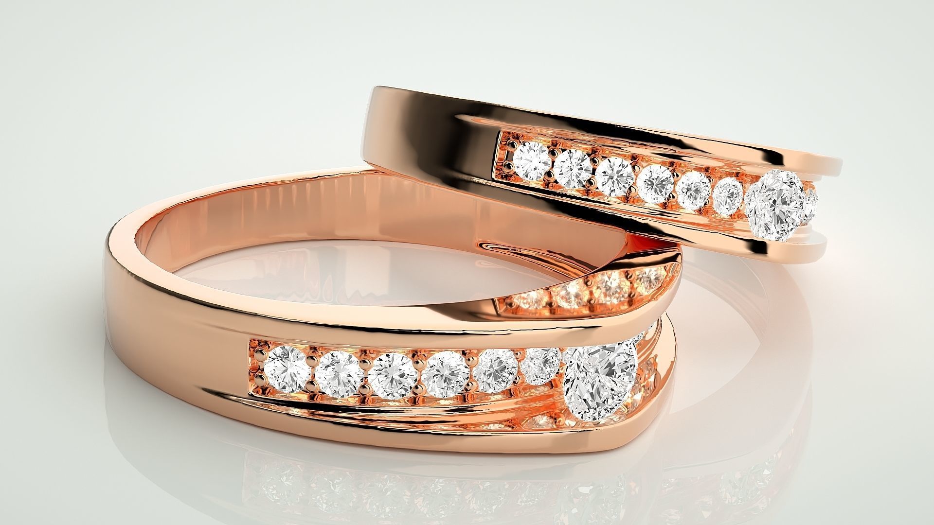 Solitaire Couple Band Ring 3dm stl render detail 3D print model_1