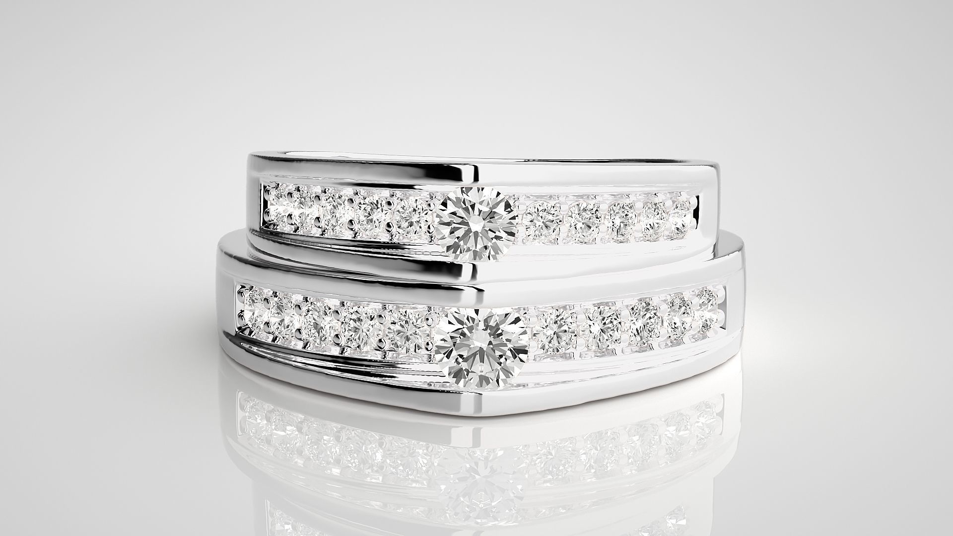 Solitaire Couple Band Ring 3dm stl render detail 3D print model_7