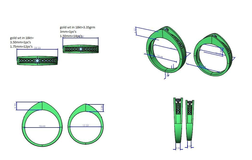Solitaire Couple Band Ring 3dm stl render detail 3D print model_3