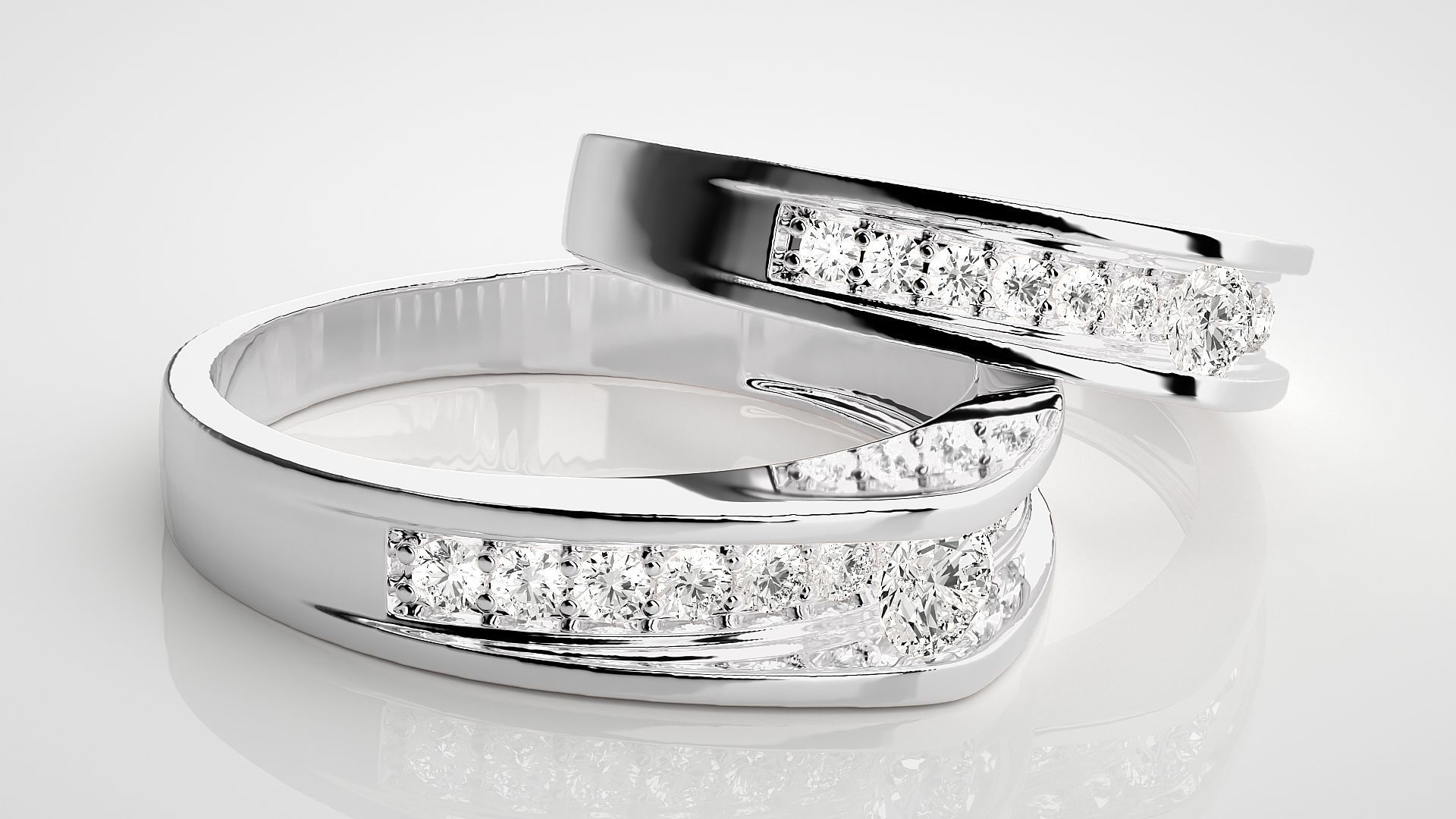 Solitaire Couple Band Ring 3dm stl render detail 3D print model_6