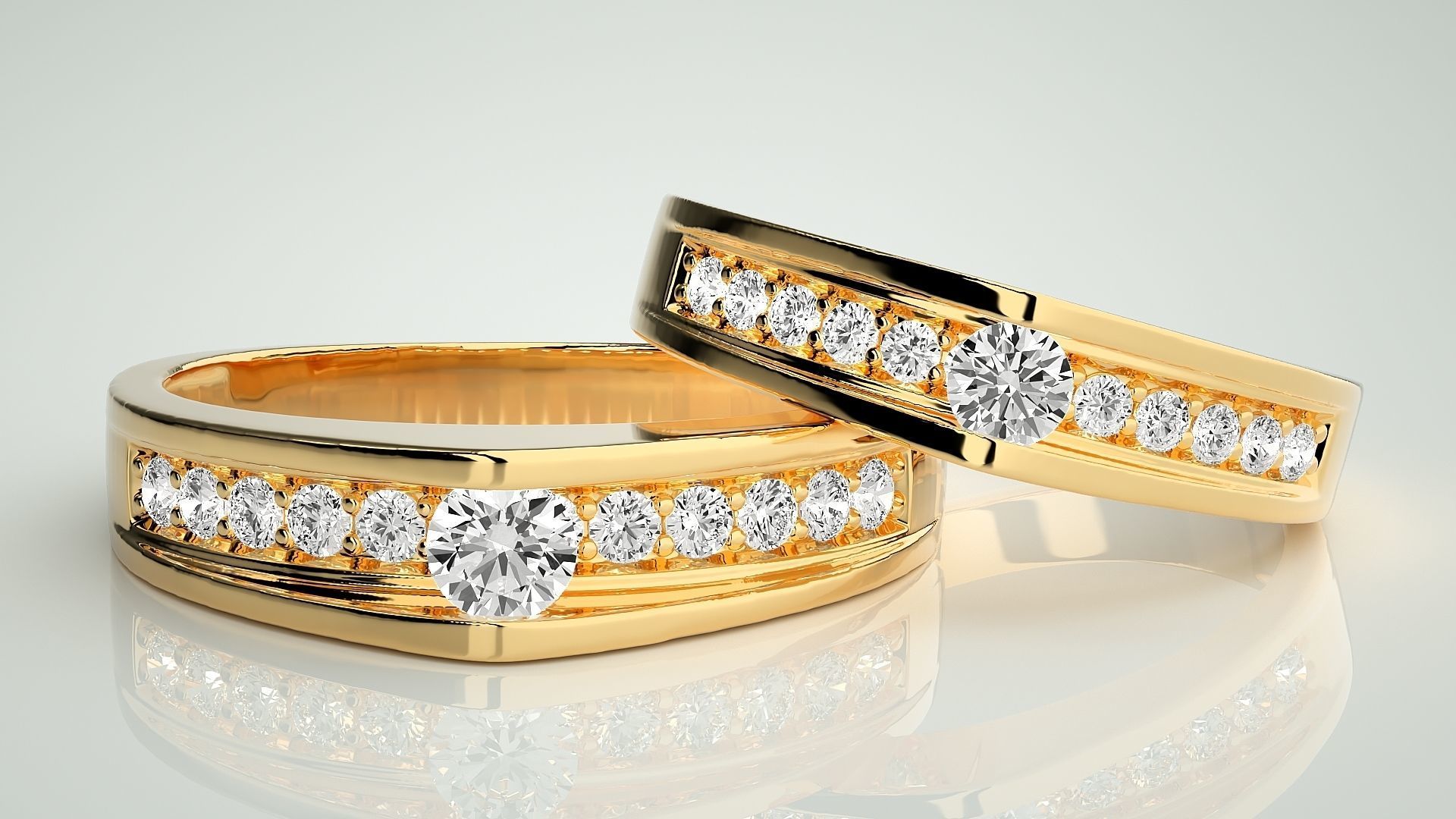 Solitaire Couple Band Ring 3dm stl render detail 3D print model_9