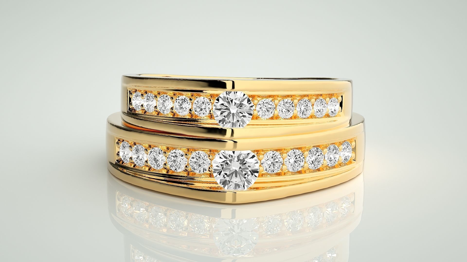 Solitaire Couple Band Ring 3dm stl render detail 3D print model_11