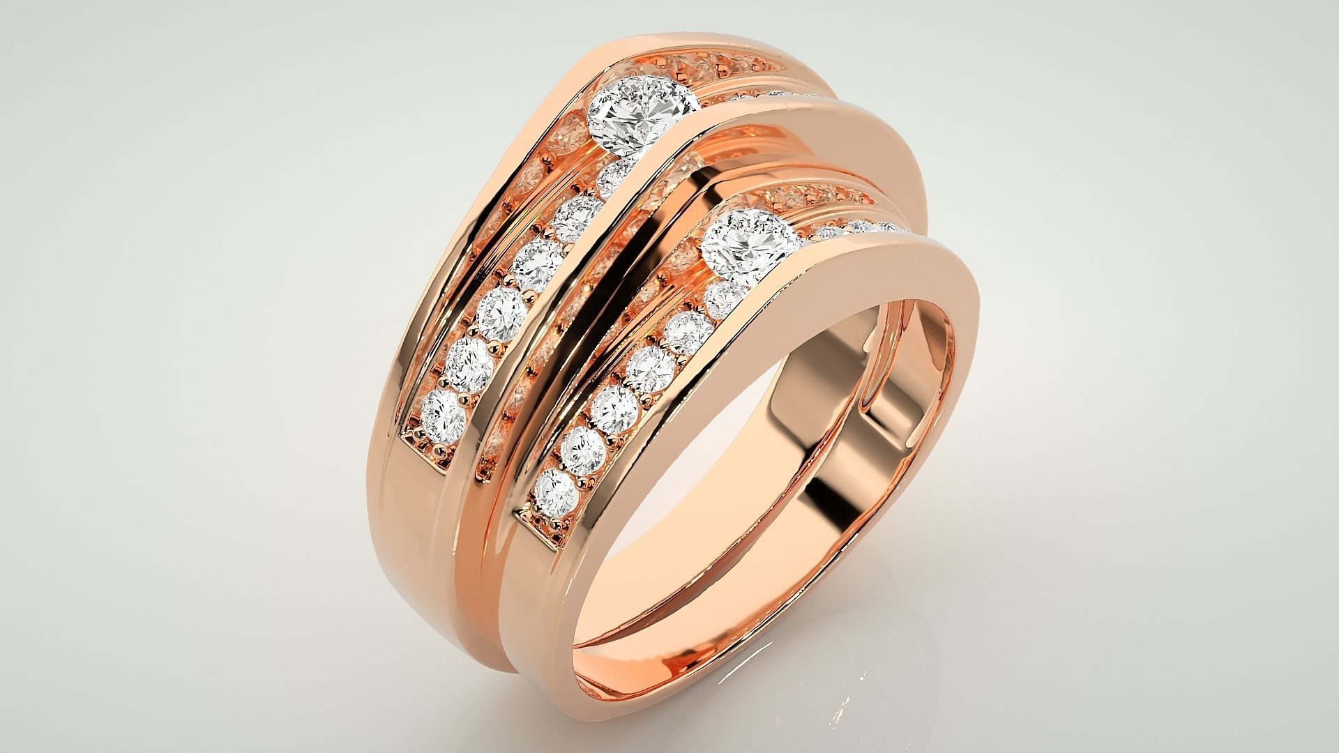 Solitaire Couple Band Ring 3dm stl render detail 3D print model_4