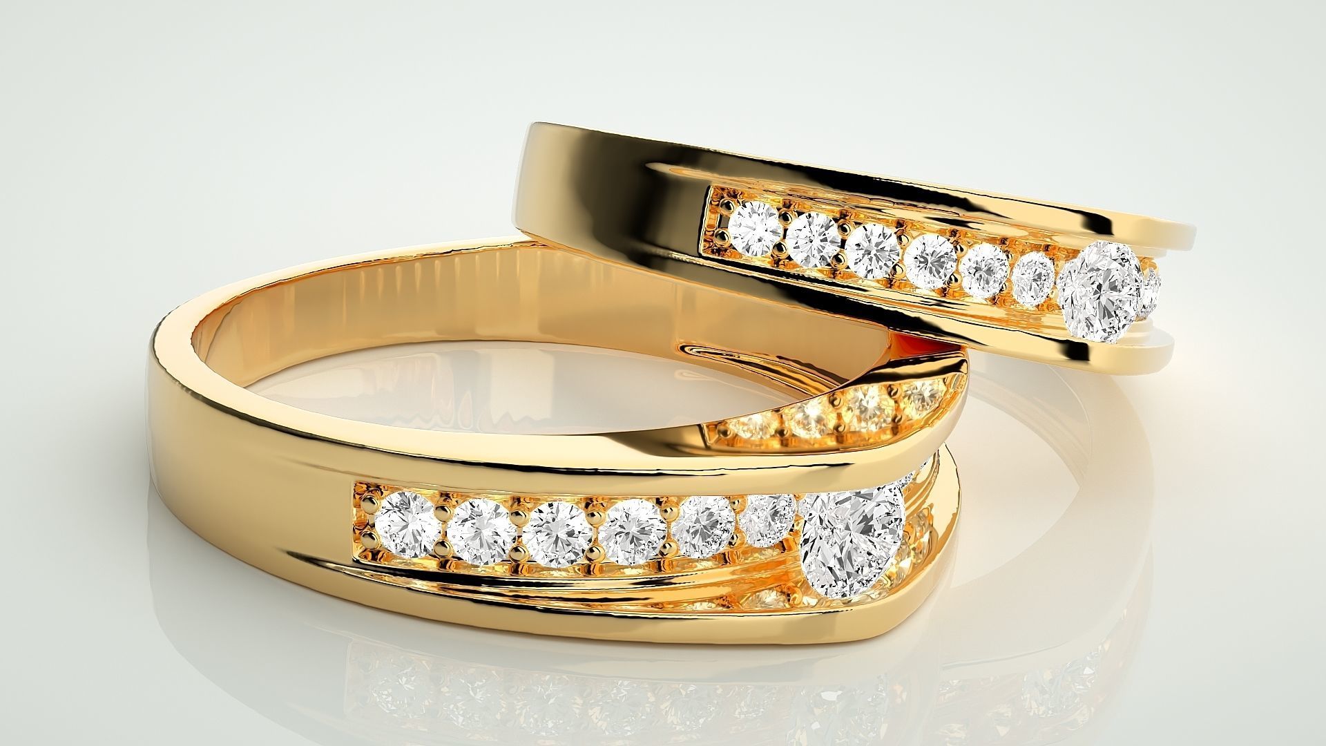 Solitaire Couple Band Ring 3dm stl render detail 3D print model_10