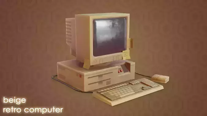 Retro Low-Poly Computer in 3 Color Variations Game-Ready Low-poly 3D model