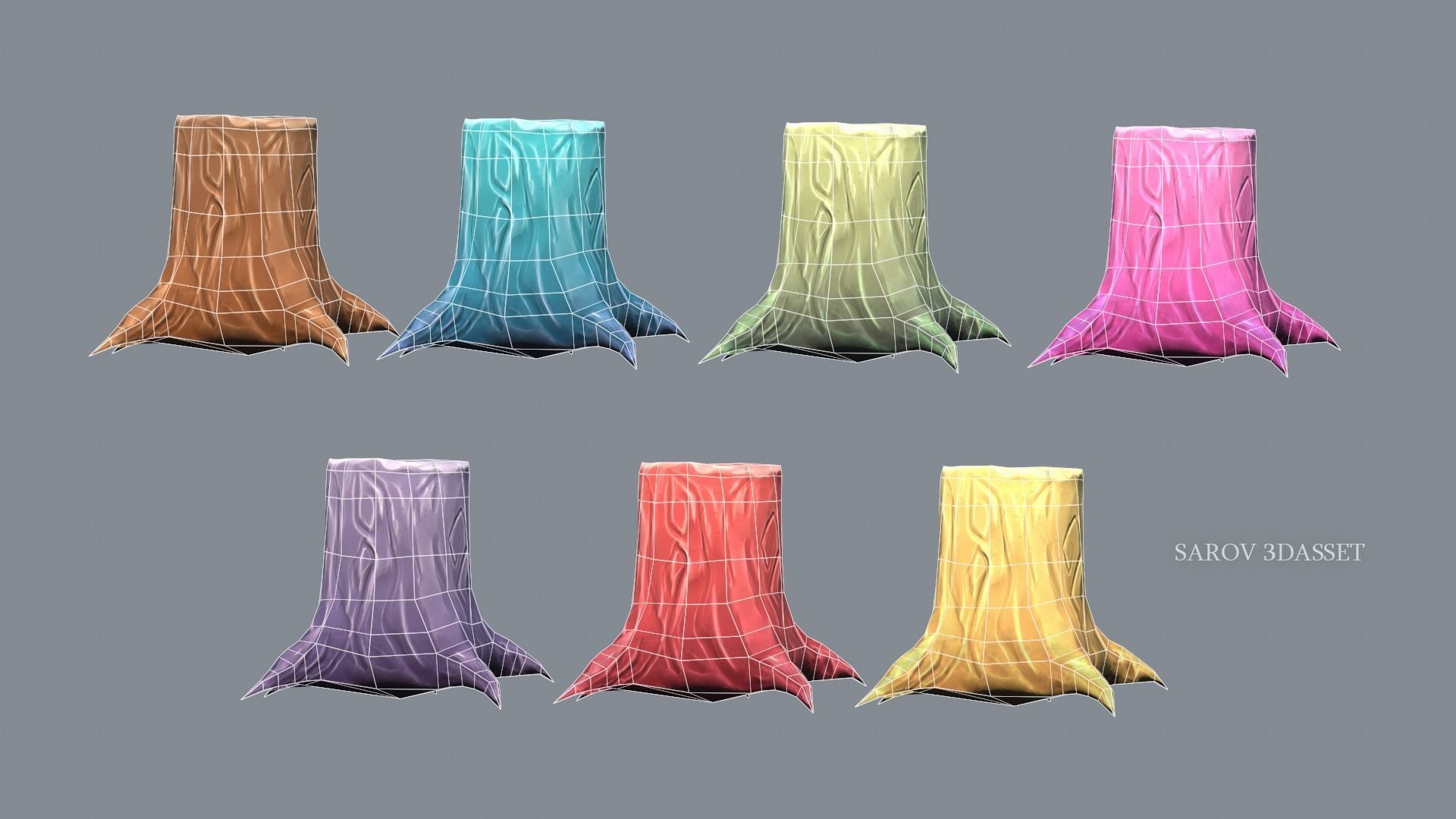 Stylized Cartoon Wood Stump Color PACK Lowpoly For Game Low-poly 3D model_8