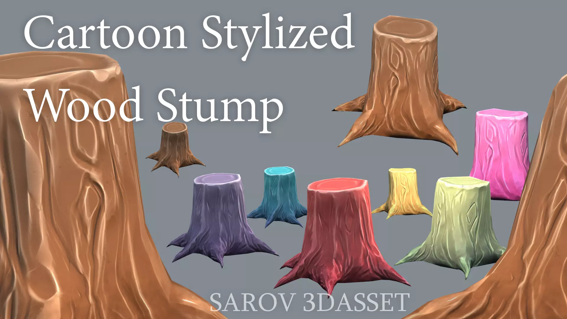 Stylized Cartoon Wood Stump Color PACK Lowpoly For Game Low-poly 3D model_0