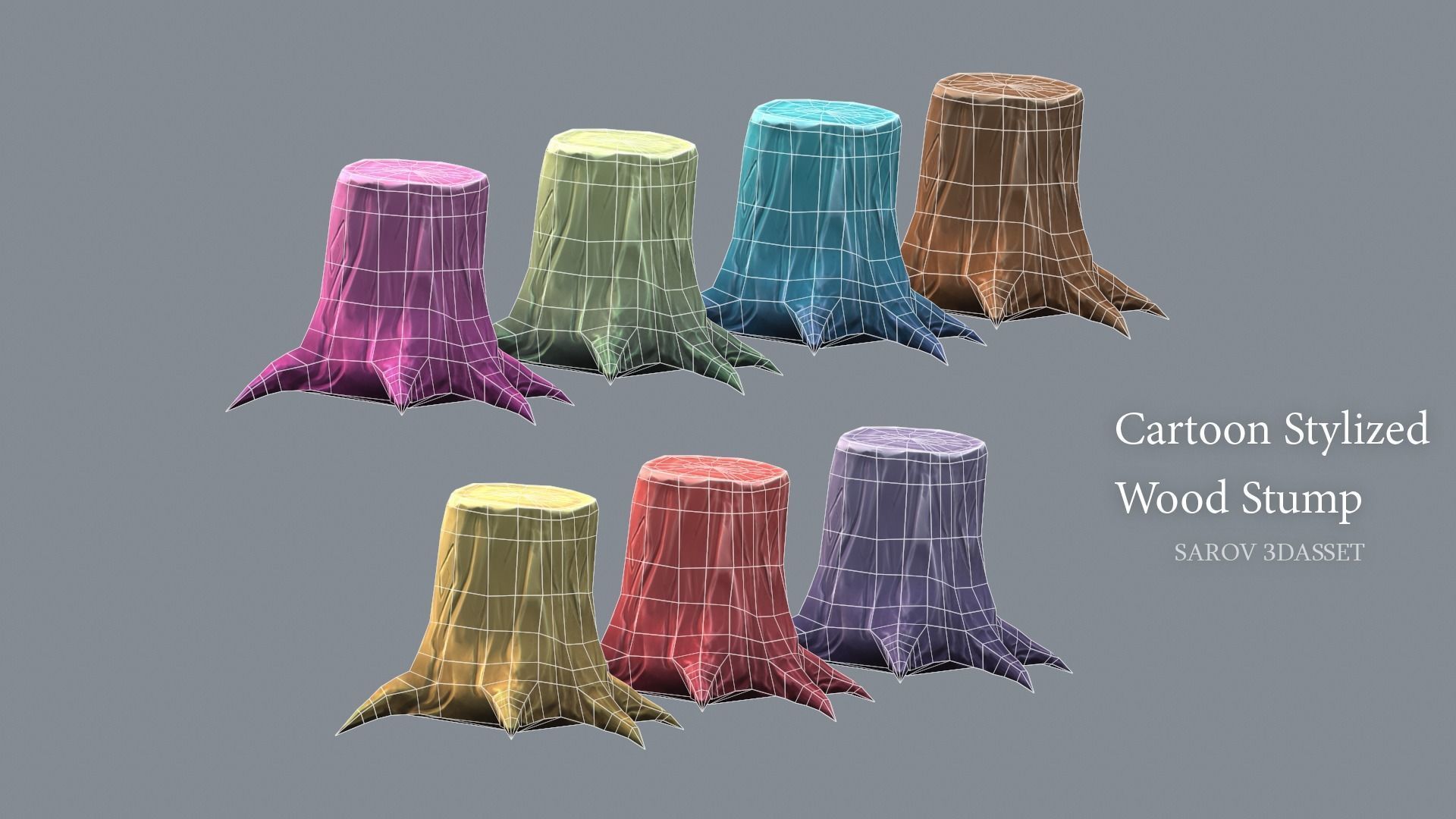 Stylized Cartoon Wood Stump Color PACK Lowpoly For Game Low-poly 3D model_1