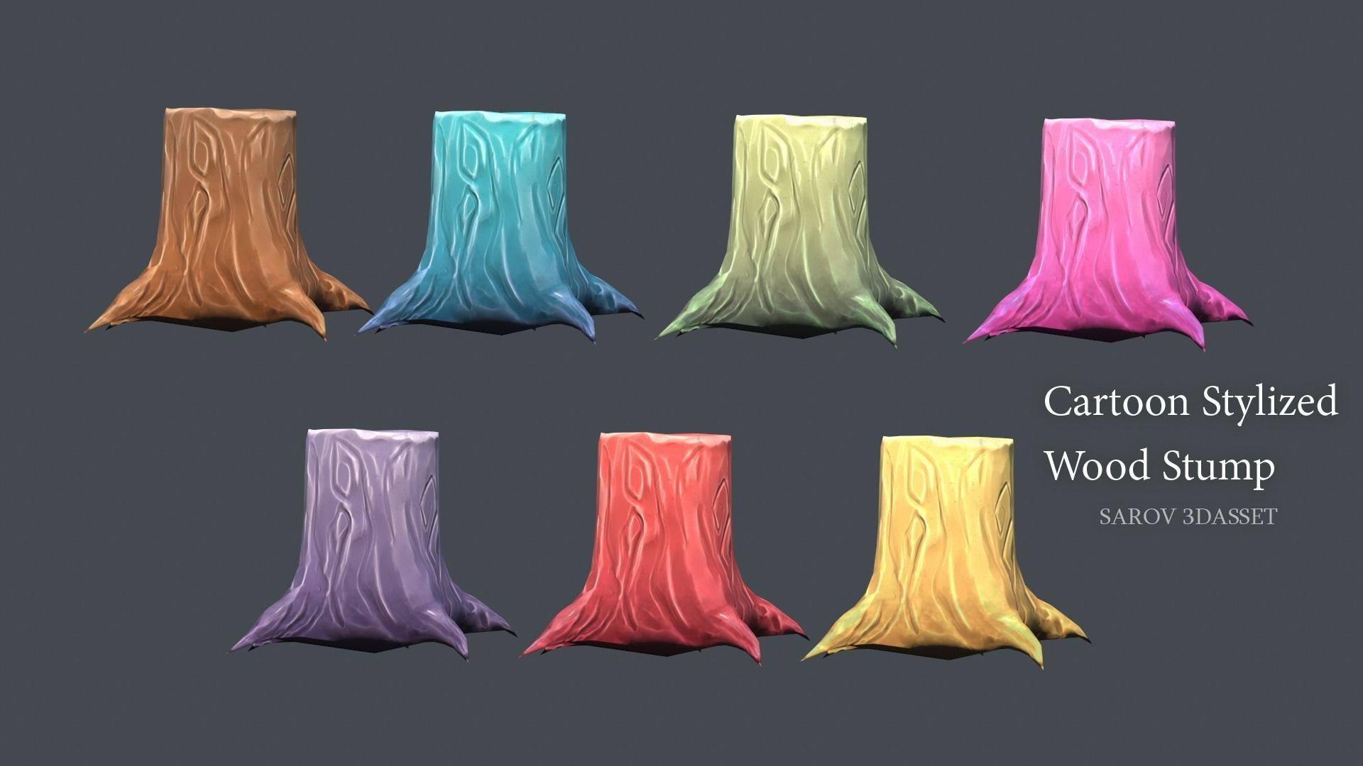Stylized Cartoon Wood Stump Color PACK Lowpoly For Game Low-poly 3D model_5