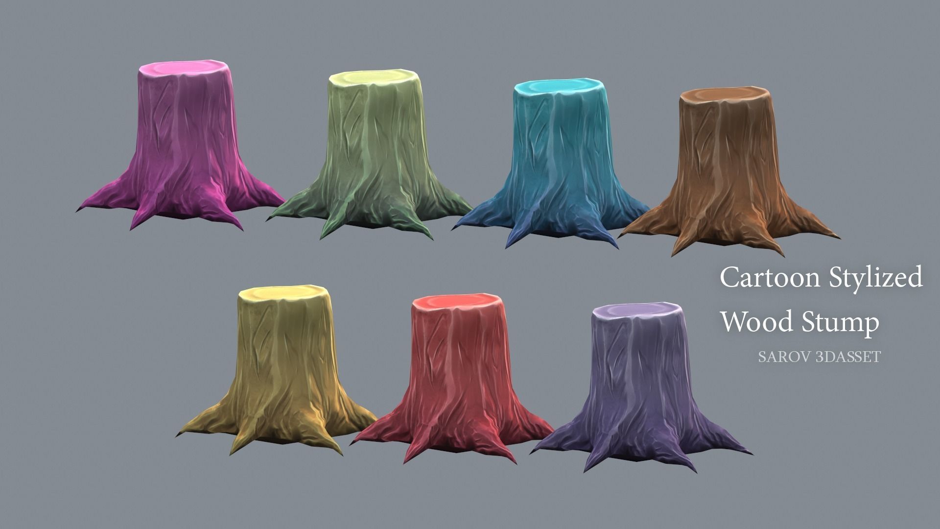 Stylized Cartoon Wood Stump Color PACK Lowpoly For Game Low-poly 3D model_9