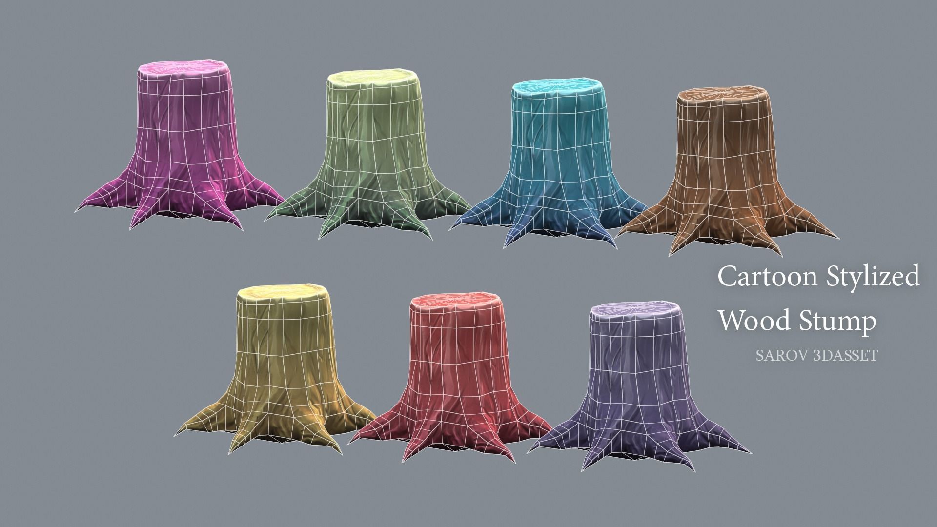 Stylized Cartoon Wood Stump Color PACK Lowpoly For Game Low-poly 3D model_10