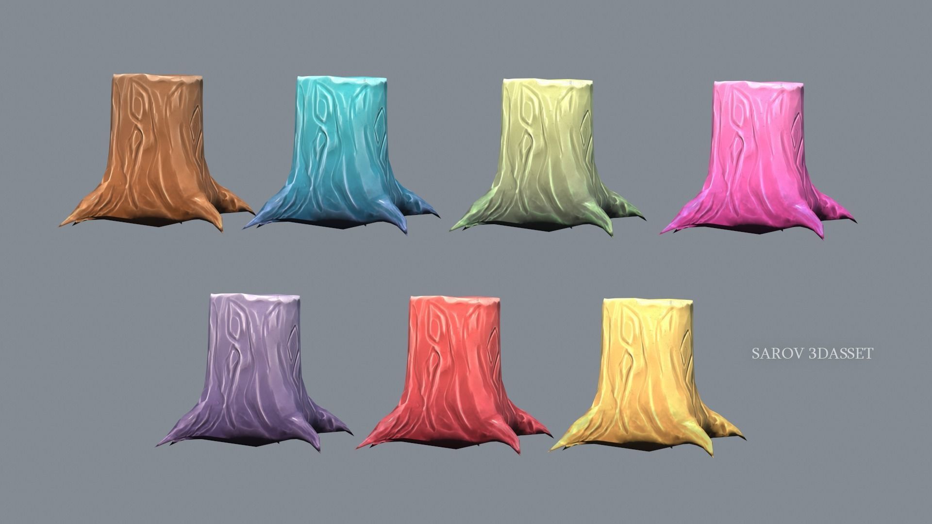 Stylized Cartoon Wood Stump Color PACK Lowpoly For Game Low-poly 3D model_7