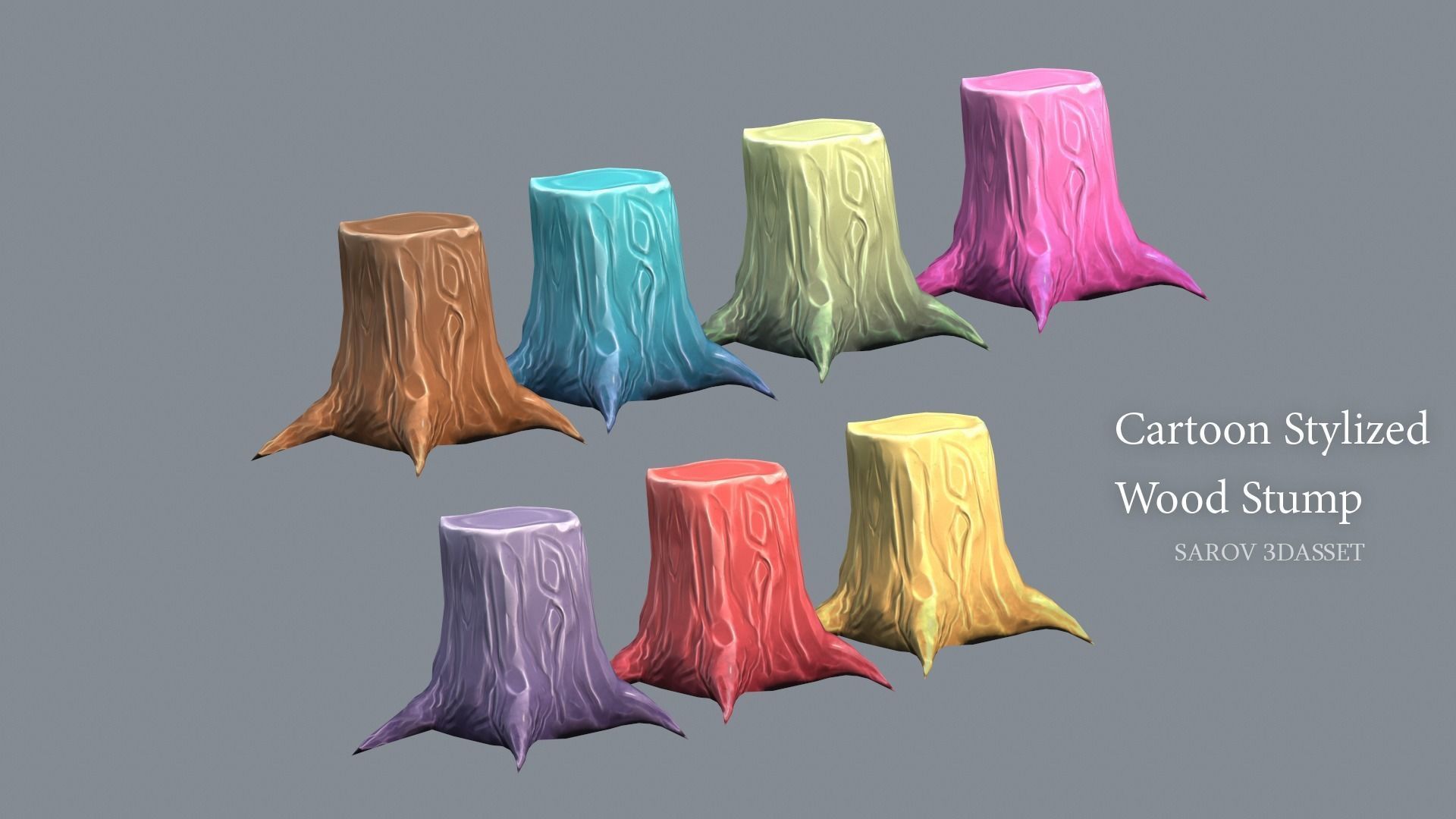 Stylized Cartoon Wood Stump Color PACK Lowpoly For Game Low-poly 3D model_2
