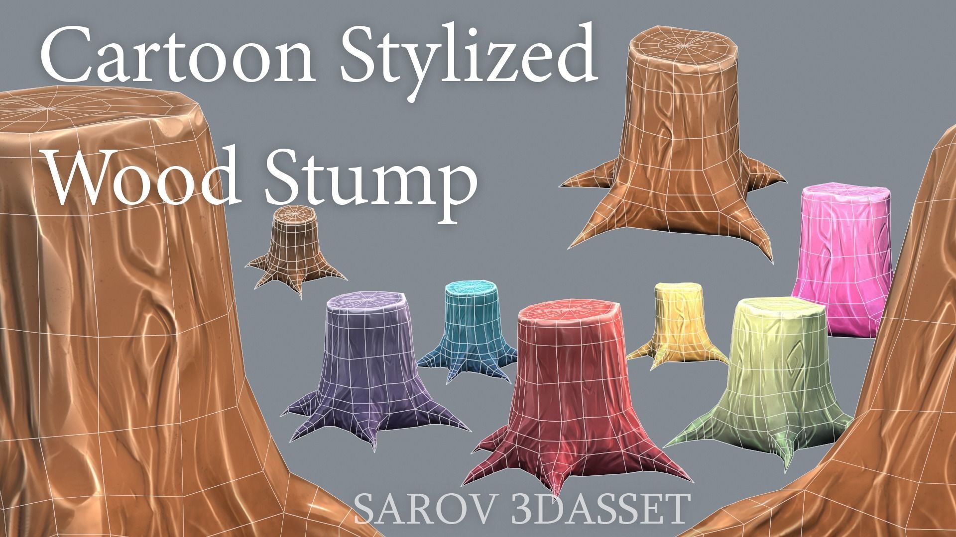 Stylized Cartoon Wood Stump Color PACK Lowpoly For Game Low-poly 3D model_4