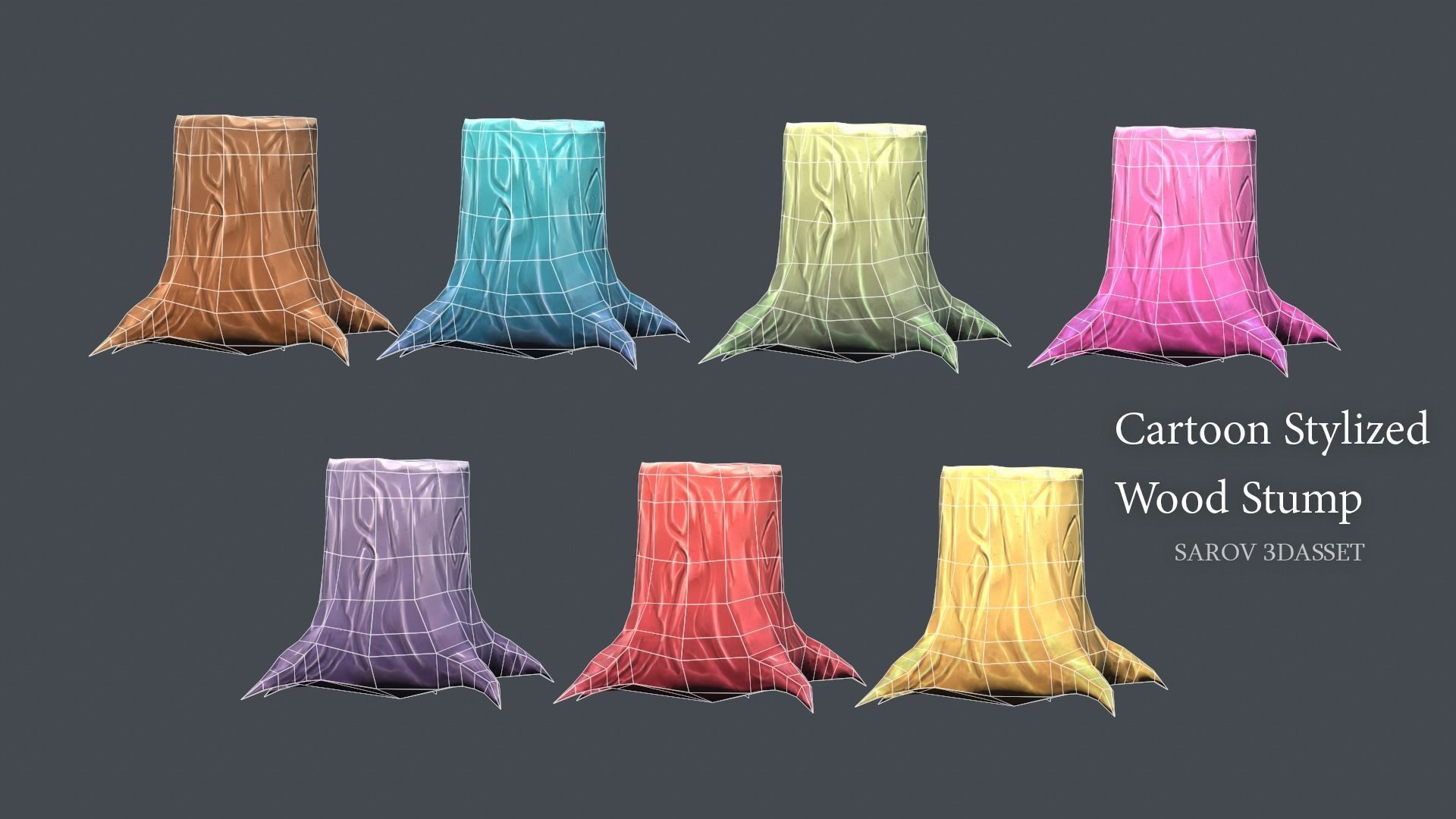 Stylized Cartoon Wood Stump Color PACK Lowpoly For Game Low-poly 3D model_6