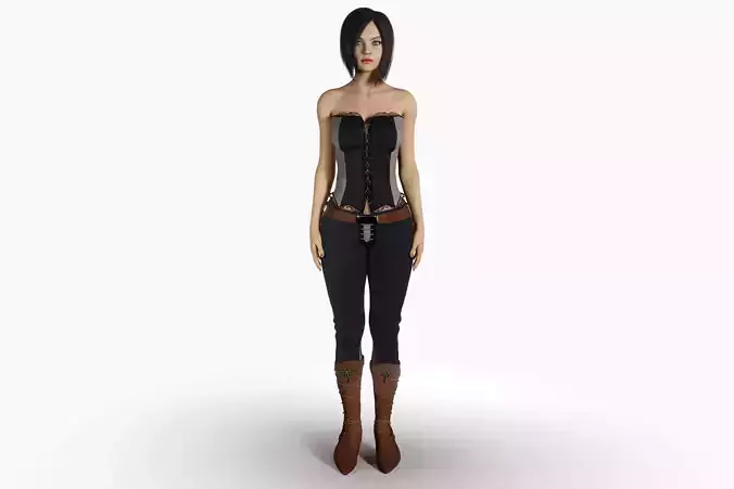 Woman in Steampunk Outfit Rigged Low-poly 3D model