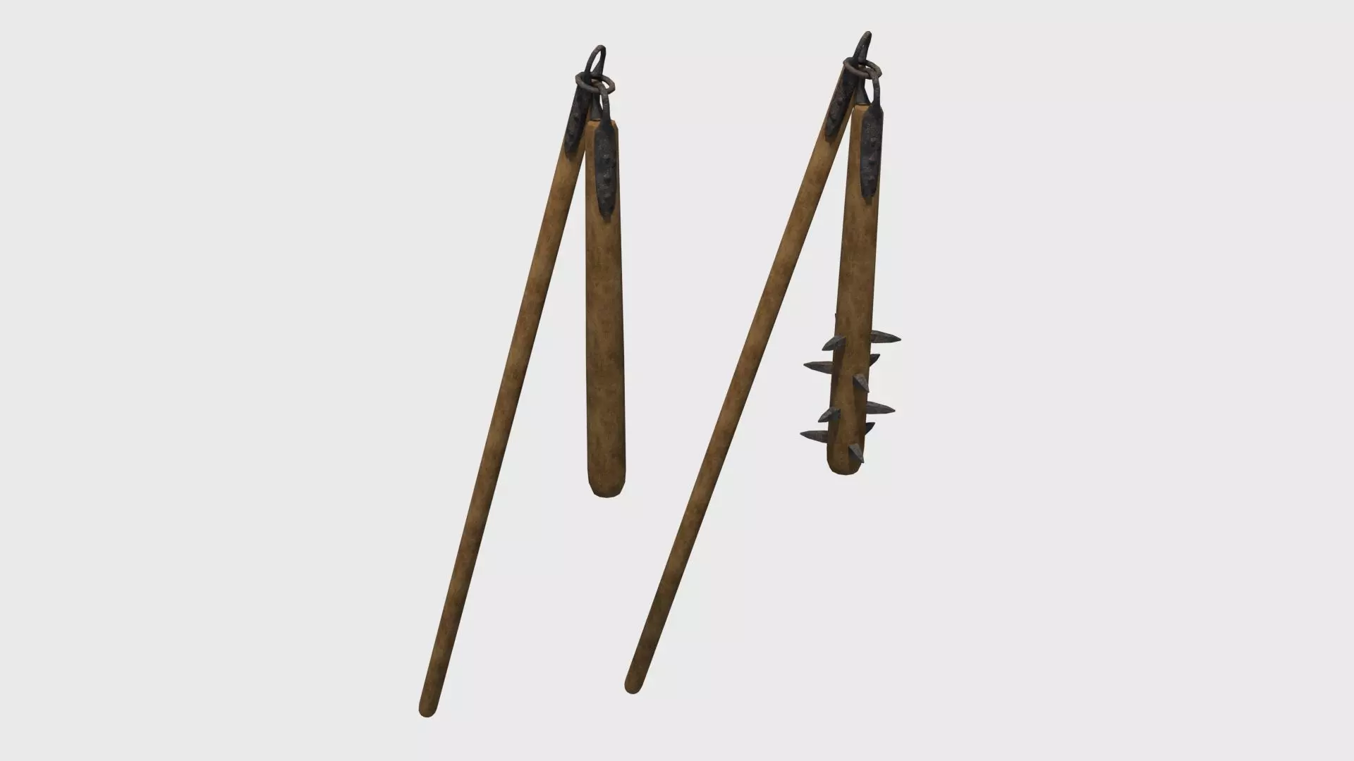 Agricultural and war flail Low-poly 3D model_0