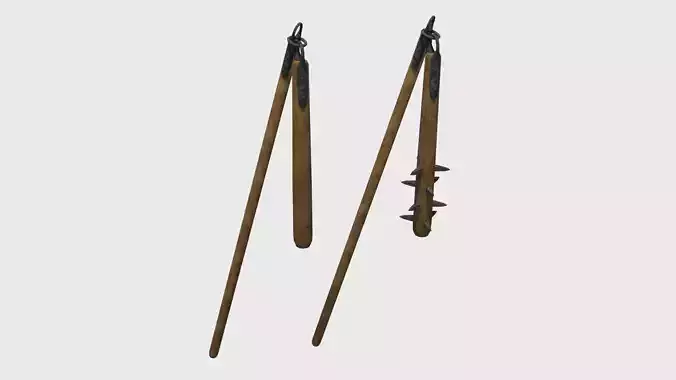 Agricultural and war flail Low-poly 3D model