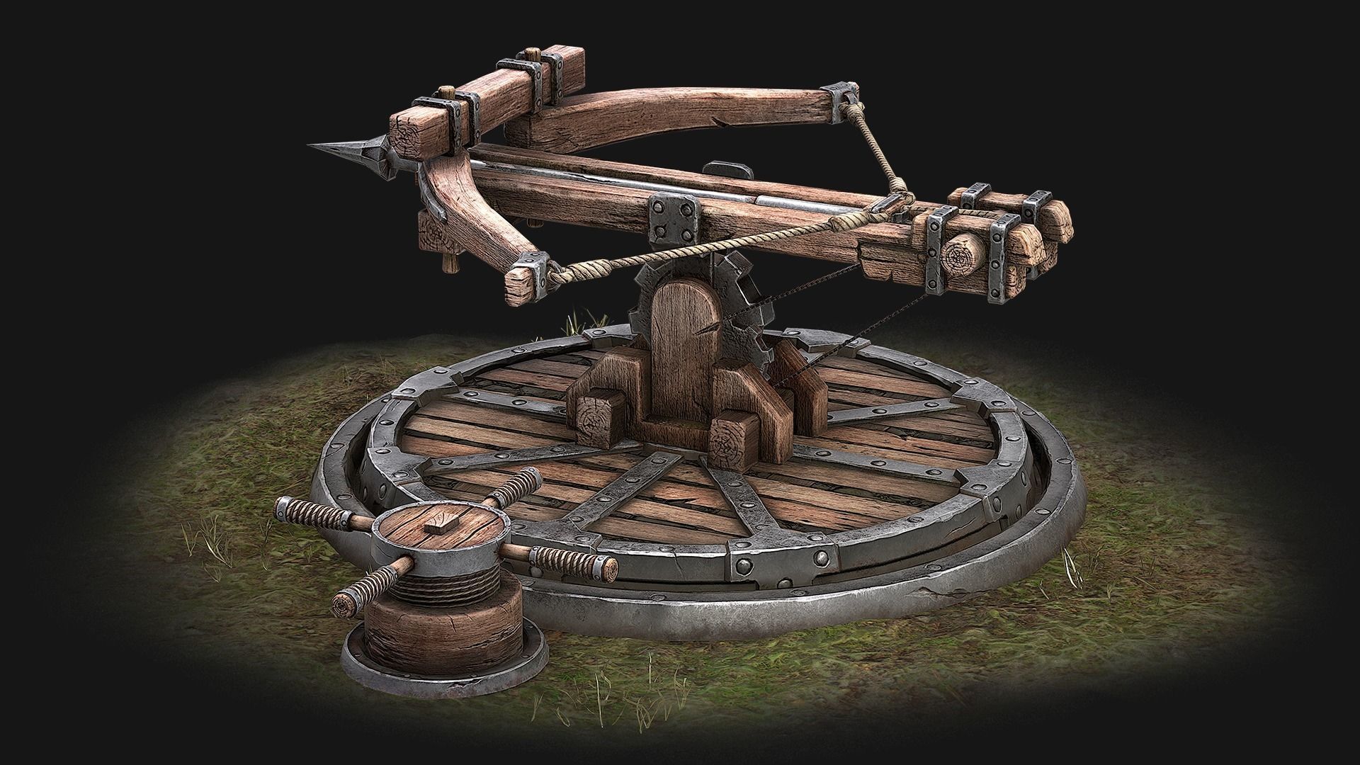 Ballista wooden structure with wheel Low-poly 3D model_4